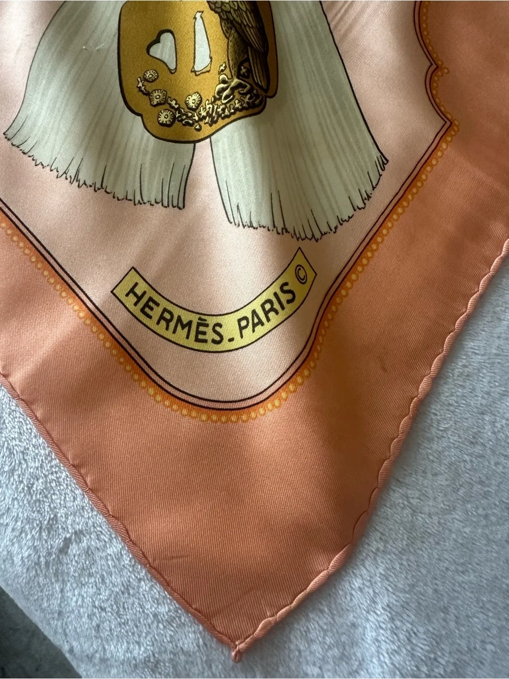 Hermes Peach and Gold Silk Scarf with Ornate Dragon Panels - Picture 3 of 16